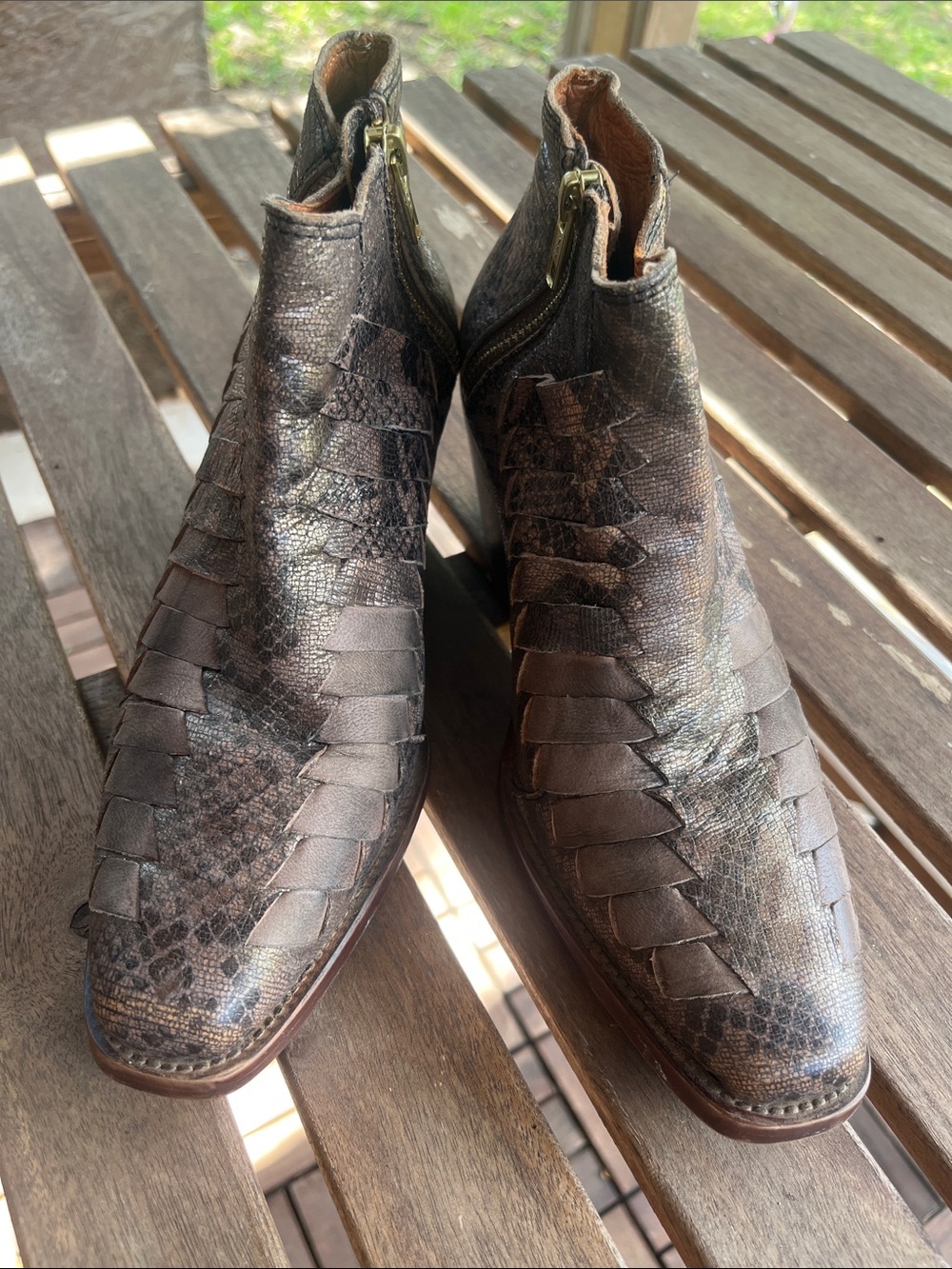 Free People Dark Brown Woven Leather Ankle Boots